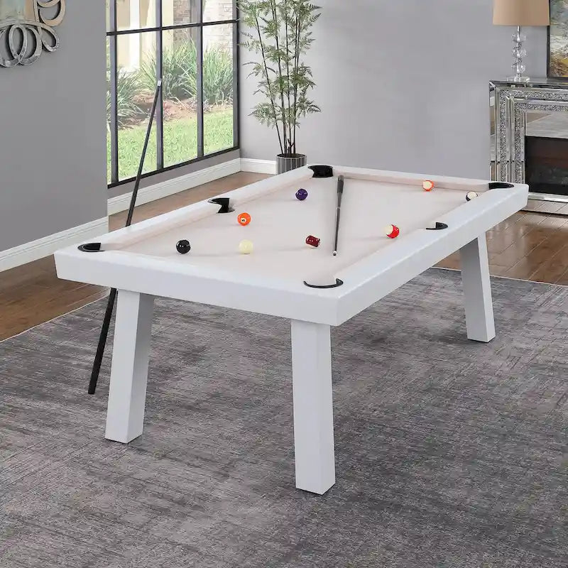 Norwalk Indoor/Outdoor 7ft Slate Pool Table 6-Seater Dining Set with 4 Benches & Accessories, White Finish