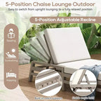 Merax 5-Position Acacia Outdoor Chaise Lounge with Thick Cushions
