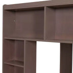 Whisen Queen Size Wooden Loft Bed Frame with Storage Cabinets and Shelves