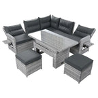 Outdoor Rattan Sectional Sofa Set with Adjustable Table & Recliners