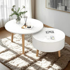 Black White Modern Round Wood Coffee Table with Storage