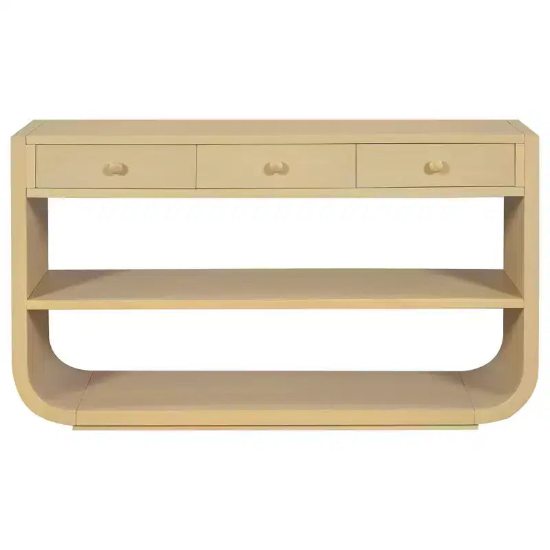 ModernLuxe Curved Console Table Entryway Table Sofa Side Table Display Stand Accent Table with 3 Soft-Close Drawers & 2 Open Shelves