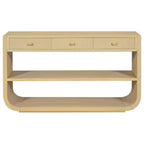 ModernLuxe Curved Console Table Entryway Table Sofa Side Table Display Stand Accent Table with 3 Soft-Close Drawers & 2 Open Shelves