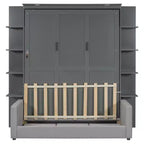 Queen Murphy Bed Wall Bed with Sofa, Queen Size Cabinet Bed Folding Wall Bed with Bookshelf and Shelves for Guest Room Office