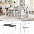 Farmhouse Extendable Dining Table Set for 6, Rectangular Table and 6 Upholstered Chairs