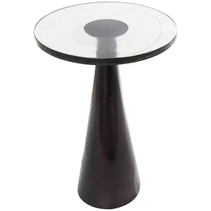 Aluminum Geometric Cone Accent Table with Textured Glass Tabletop 24 in