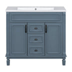 36 Modern Bathroom Vanity with Top Sink and Mirror Cabinet,2 Doors and 2 Drawers