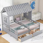 Whisen House Platform Beds with Two Drawers for Boy and Girl Shared Beds