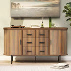 59in Farmhouse Fluted Sideboard Buffet Cabinet, Media TV Console Table with 6 Drawers & 2 Sliding Doors, Versatile Storage Cabinet for Living Room