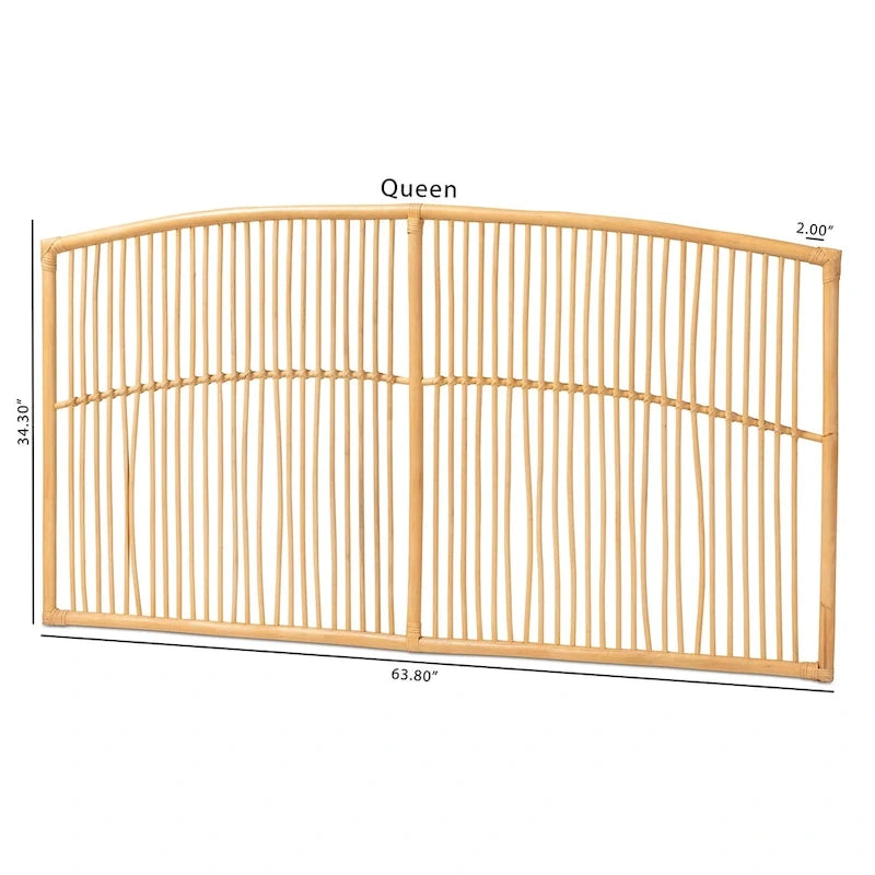 Malvina Modern Bohemian Natural Rattan Wall-mountable Headboard-Queen