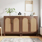 Set of 2 Rattan Sideboard, 59 Inch Buffet Cabinet with Doors, Accent Cabinet
