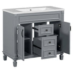 36 Modern Bathroom Vanity with Top Sink and Mirror Cabinet,2 Doors and 2 Drawers