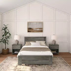 Plank+Beam Farmhouse Full Size Bed Frame with Headboard, Solid Wood Platform Bed