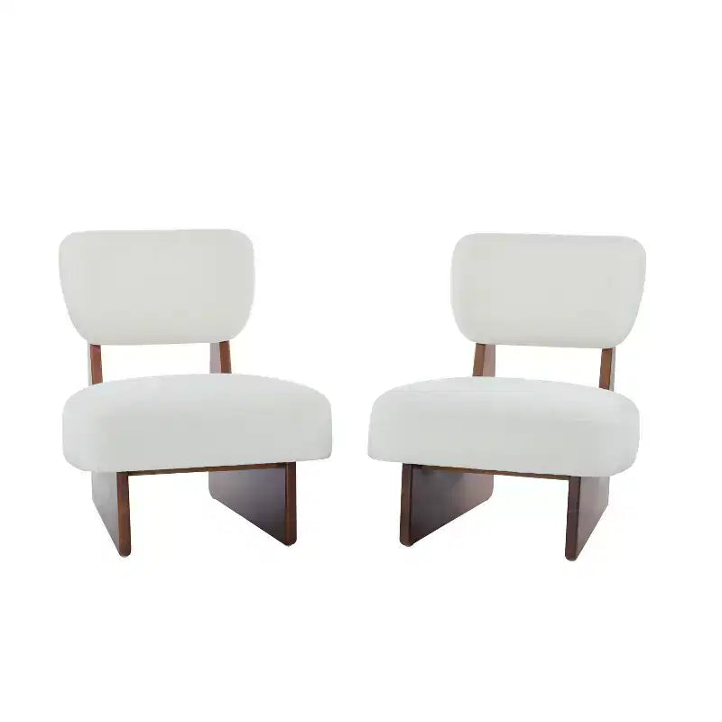 Set of 2 Modern Beige Lounge Chairs with Polyester Upholstery, Sturdy Wood Base, for Various Rooms
