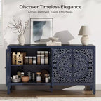 Buffet Cabinet with Storage, Distressed Storage Cabinet with 4 Carved Doors and Adjustable Shelf, Wooden Accent Sideboard Buffet Cabinets