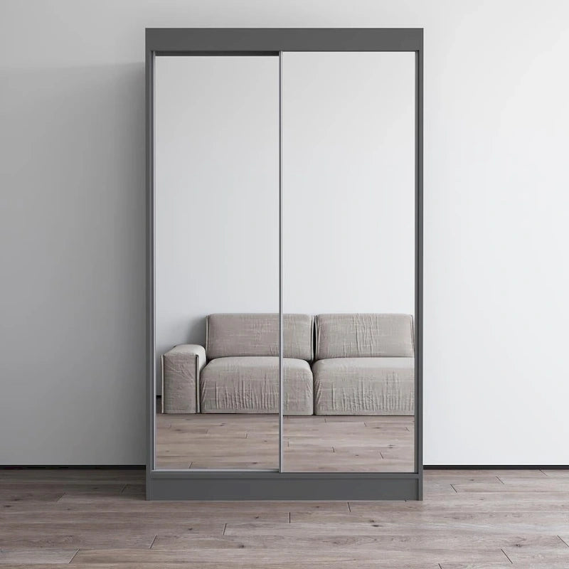 Mirrored 2-Door Wardrobe Armoire with High-Gloss Finish | 47 or 59 Wide