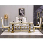 Modern Dining Room Table with Stainless Steel Metal U-Base