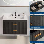 Floating Bathroom Vanity with Sink - Modern Wall Mounted Vanity with Ceramic Sink, 2 Large Drawers, Waterproof & Easy Clean