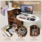 Costway Front Reception Counter Desk Checkout Office Desk with Open Shelf & Lockable Drawer White/Brown/Black