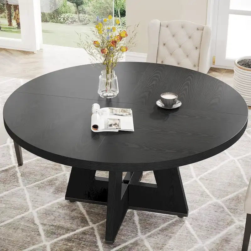 47 Inch Round Dining Table for 4, Wood Farmhouse Dinner Dinning Table for Kitchen Dining Living Room