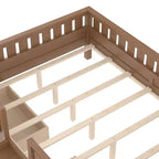 Bellemave Queen Size Toddler Bed with 14 Safety Guardrails, Space-saving Bed Frame with Built-in Bookshelves & 2 Under-Bed Storage Drawers