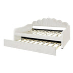 Full Size Upholstered Daybed with Shell Backrest and Trundle