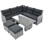 Outdoor Rattan Sectional Sofa Set with Adjustable Table & Recliners