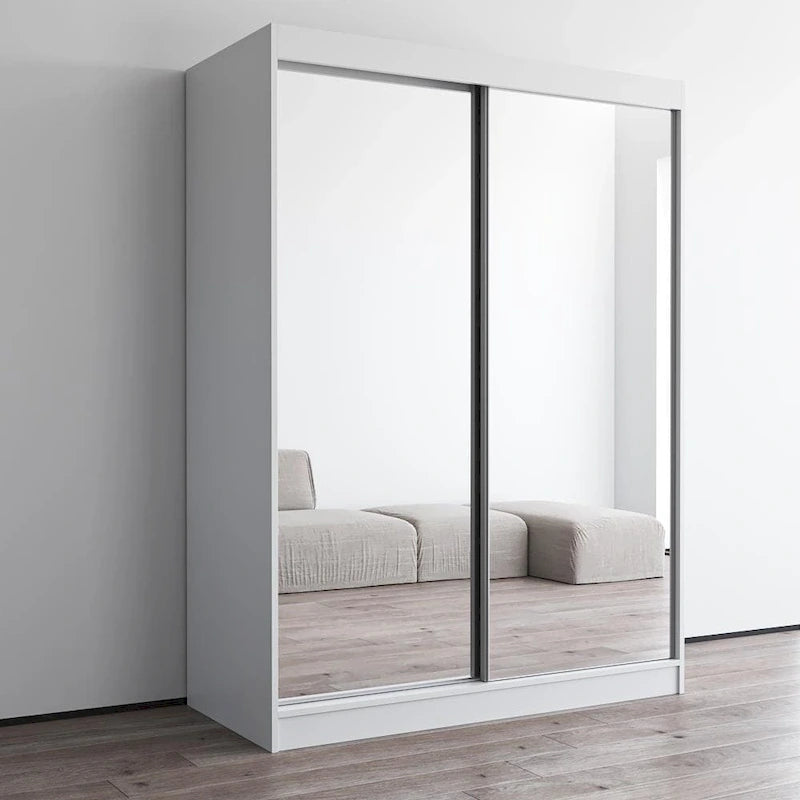 Mirrored 2-Door Wardrobe Armoire with High-Gloss Finish | 47 or 59 Wide