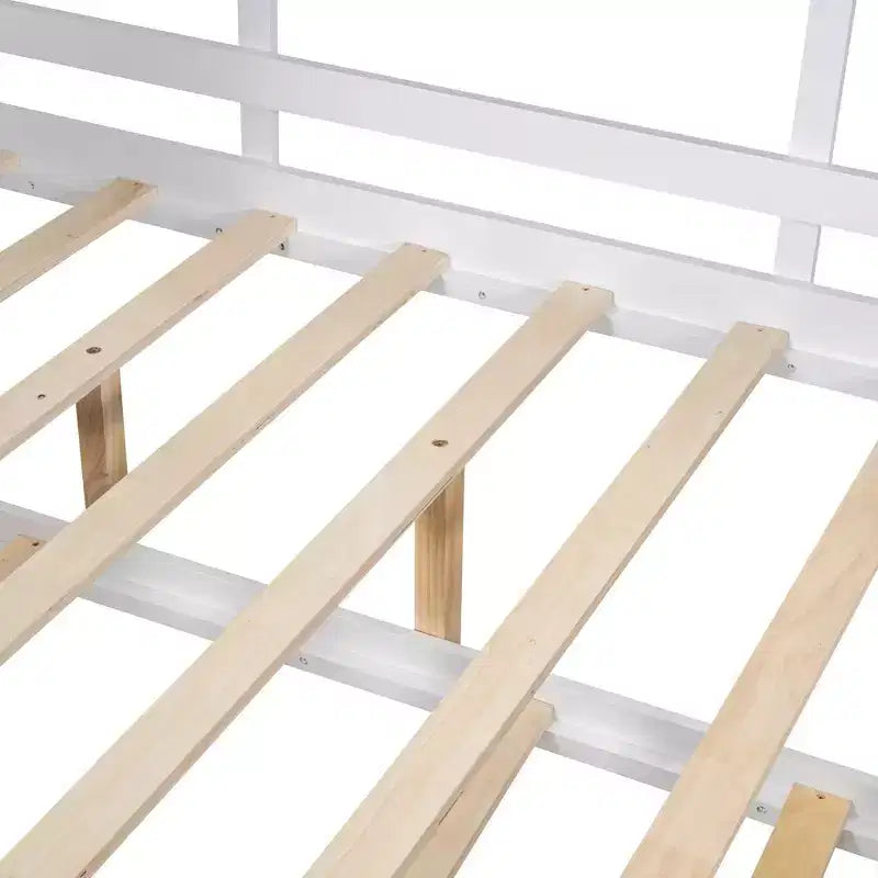 Twin Size House Bed with Trundle and Storage Shelf for Kids, White