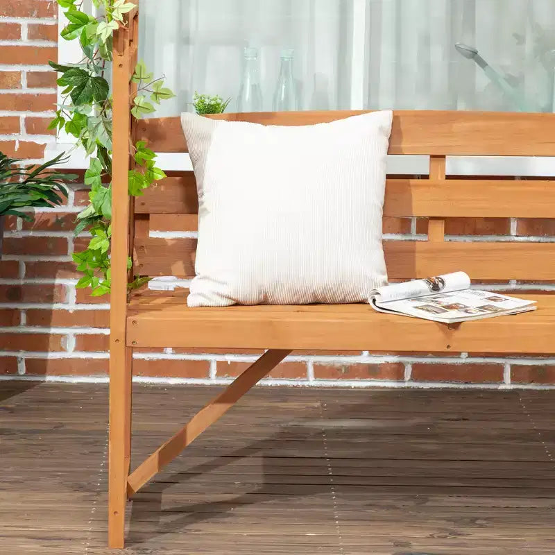 Outsunny Patio Garden Bench Arbor Arch with Pergola and 2 Trellises, 3 Seat Natural Wooden Outdoor Bench for Grape Vines & Climbing Plants