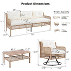 4-Pieces Outdoor Rattan Conversation Sofa Set with Swivel Chairs and Coffee Table