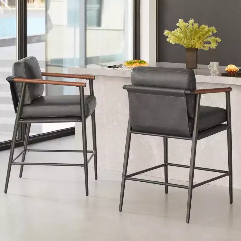 Spruce&Spring Modern Counter Stools with Arm & Metal Frame Set of 2