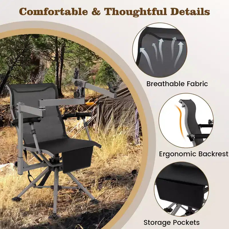 Costway Portable Hunting Chair w/360 Swivel Adjustable Legs & Armrests Holder