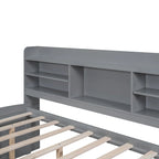 Full Size Wooden Captain Platform Bed with Built-in Bookshelves, Three Storage Drawers and Trundle