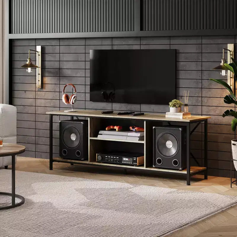 Rustic Industrial TV Stand for 55-65 TVs with Storage & Cable Management