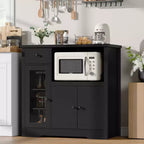 White & Walnut Kitchen Microwave Cabinet - 3-Door Pantry Storage Buffet with Adjustable Shelves for Dining Room, Living Room & Hallway