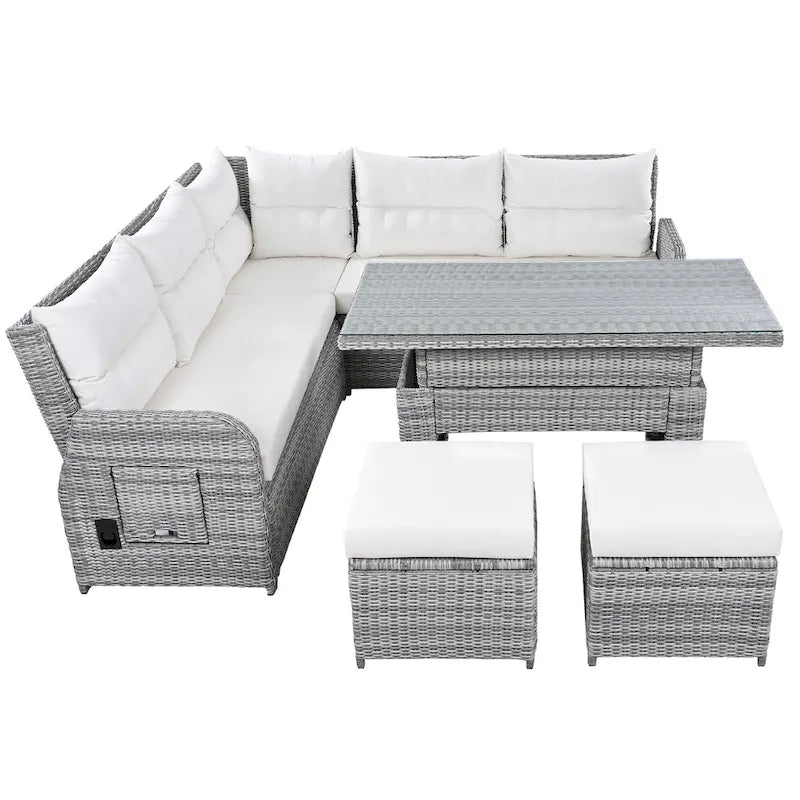 Outdoor Rattan Sectional Sofa Set with Adjustable Table & Recliners