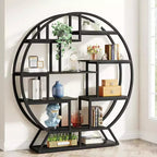 Tribesigns 62.2 Inch Bookshelf, Round Bookshelves Etagere Bookcase