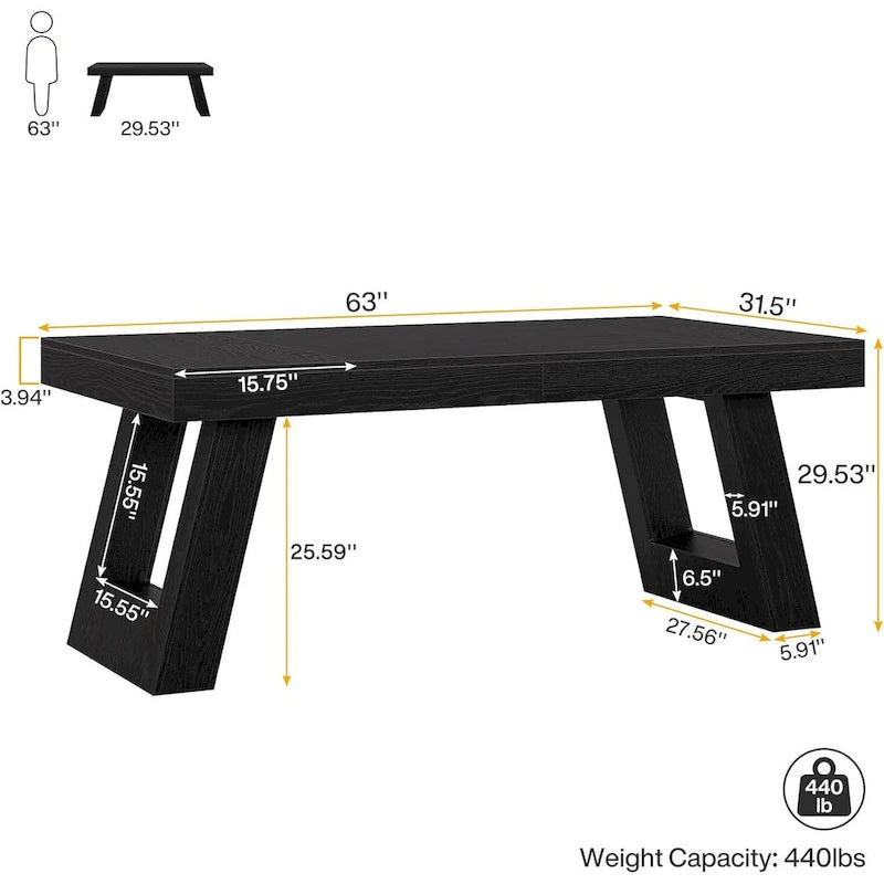 63 Inches Wood Executive Desk, Large Home Office Computer Desk