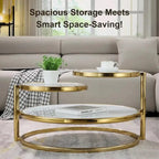 Round Tempered Glass Coffee Table with 3 Tiers 360 Degrees Rotating Top