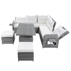 Outdoor Rattan Sectional Sofa Set with Adjustable Table & Recliners