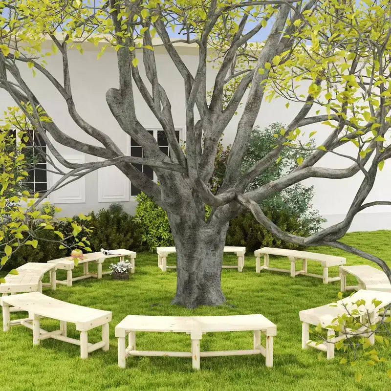 Outsunny Wooden Garden Bench, Semicircular Round Outdoor Tree Bench, Wrap Around Park Bench