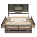 Queen Size Platform Bed with Storage Shelf and 8 Drawers, Easy Assembly