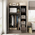 Timechee 47.2 Armoire Clothes Storage Solid Wood Handles Wardrobe White
