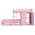 Full Over Full Modern Bunk Bed With Built In Closet And 7 Storage Drawers