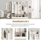 CLIHOME Wide Design Hall Tree with Storage Bench, Minimalist Shoe Cabinet with Cube Storage & Shelves