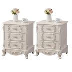 Traditional White Wood Carved 3-Drawer Nightstand