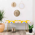 White Checkered Flowers Bench Yellow - Faux Leather Upholstered with Steel Legs
