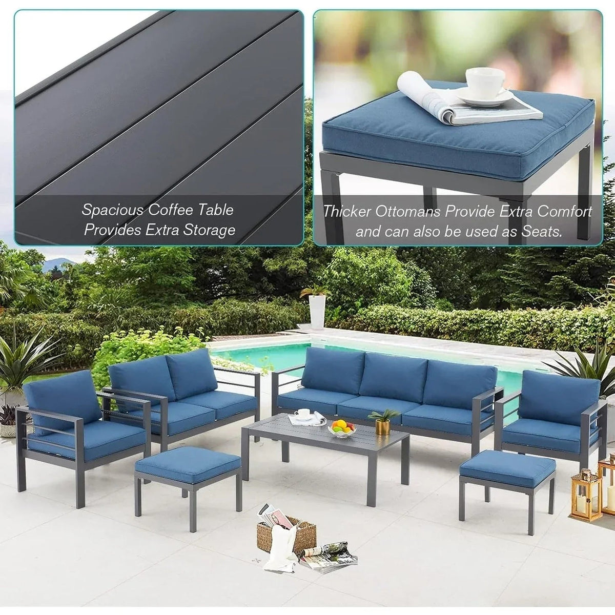 AECOJOY 7 Pieces Aluminum Patio Furniture Set Outdoor Conversation Set