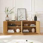 JVNOXK Sideboard Storage Cabinet TV Stand with wave pattern Buffet Cabinet Wooden Vertical Striped Cabinet for Kitchen/Bedroom/Entryway. Natural